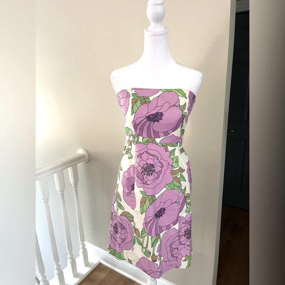 LOFT Strapless Dress with Purple Floral Design